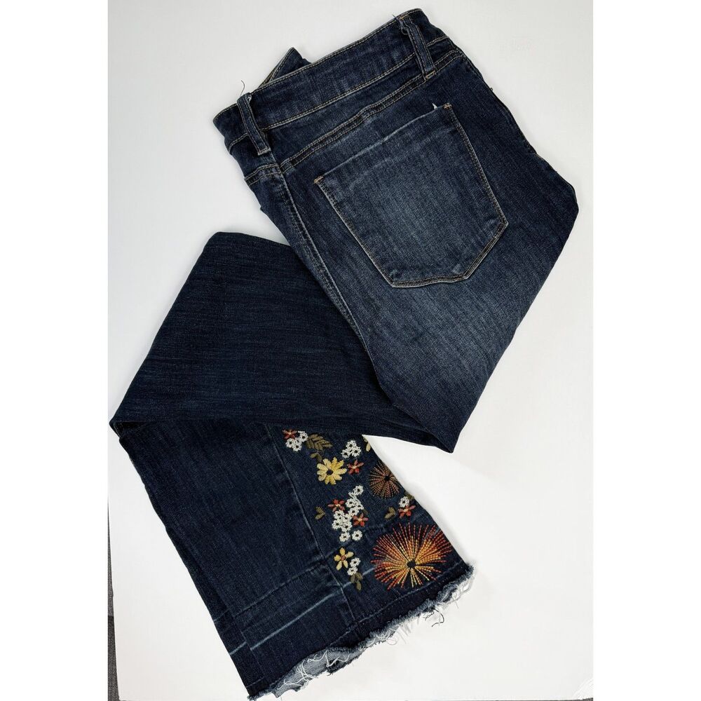Ashley Mason Dark Blue Embroidered Flare Jeans - Picture 3 of 5